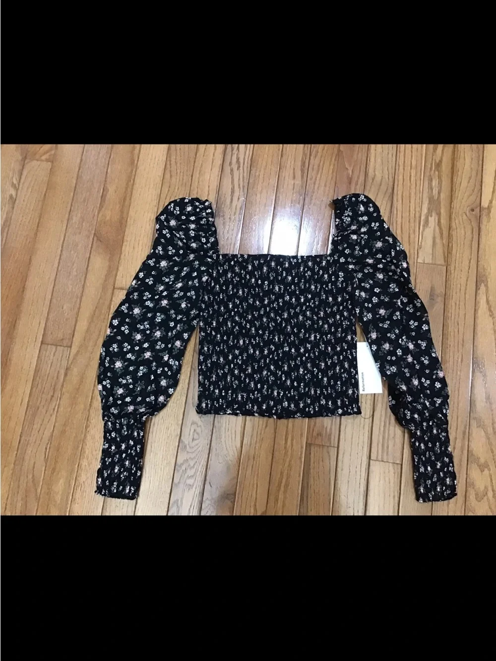 NWT Reformation Pinto Smocked Black Floral Print Square-Neck Top Sz 1X